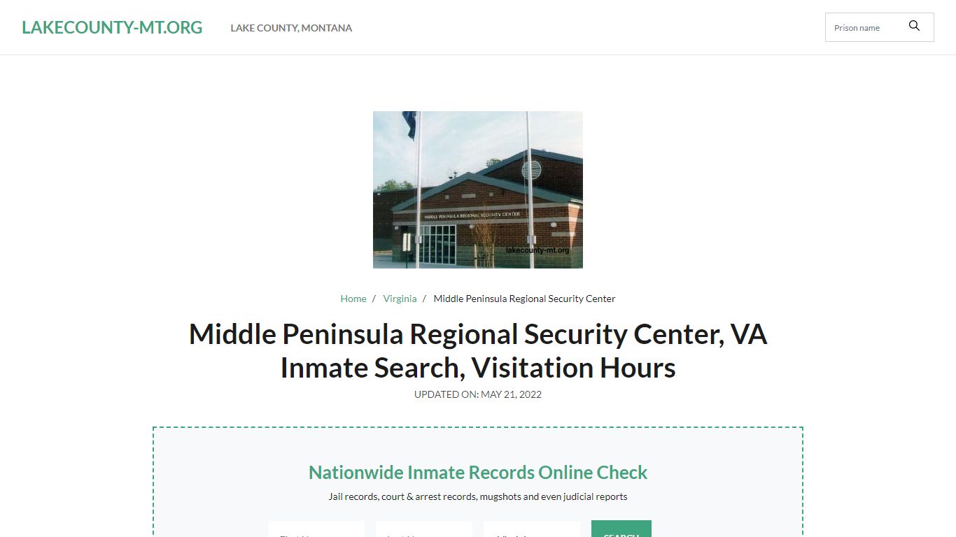 Middle Peninsula Regional Security Center , VA Inmate Search ...